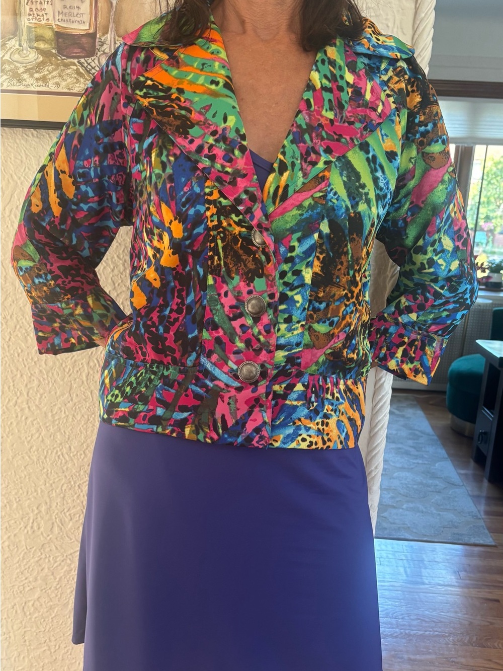 Multicolor Printed Women's Button-Front Jacket